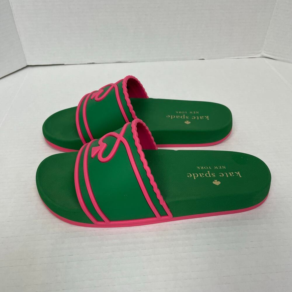 Kate Spade Green Pink Pool Slide Sandals 8B - Picture 6 of 8